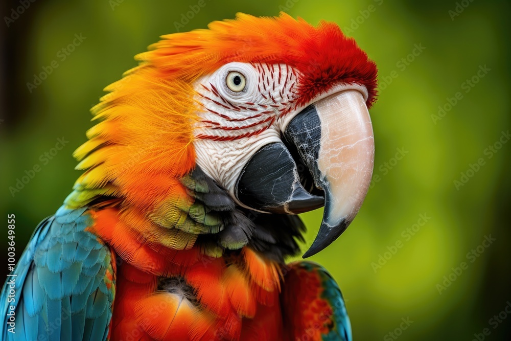 Fototapeta premium tropical macaw perched vibrant feathers in focus