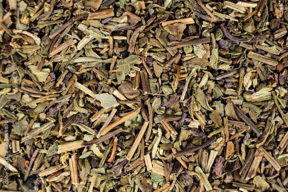 Dry basil spice seasoning macro texture top view Dry basil spice seasoning macro texture top view