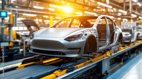 Car frame assembly on the production line in an industrial factory