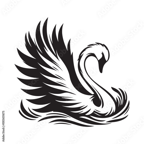 Elegant Black Swan Silhouette Vector - Graceful Bird Logo Design