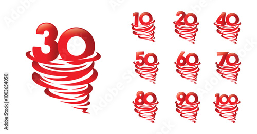 Set of anniversary design whirlwind number