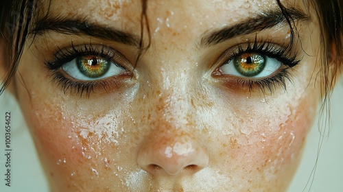 Close Up Portrait of a Woman's Eyes with Water Drops