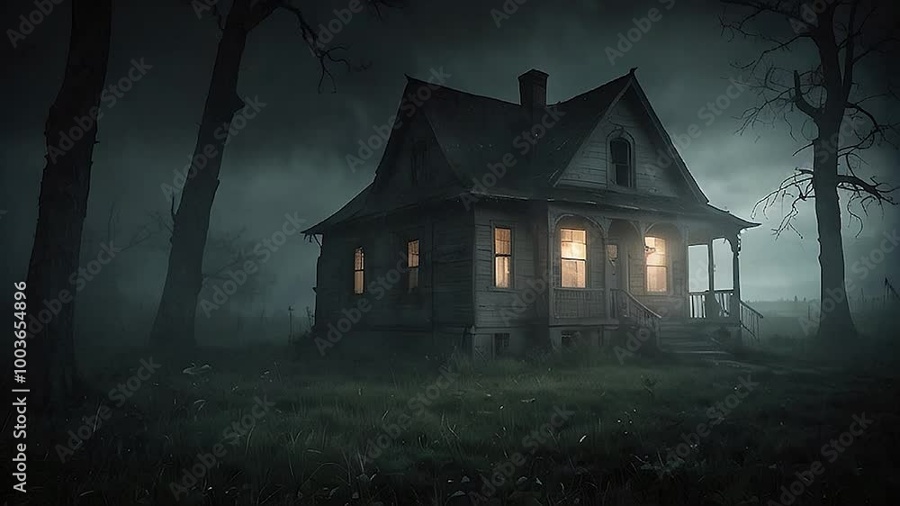 Dark and moody scene of an abandoned property, eerie and creepy haunted house in a foggy forest. Perfect for horror themes and mysterious atmosphere for halloween theme card Dark and moody scene of an abandoned property, eerie and creepy haunted house in a foggy forest. Perfect for horror themes and mysterious atmosphere for halloween theme card