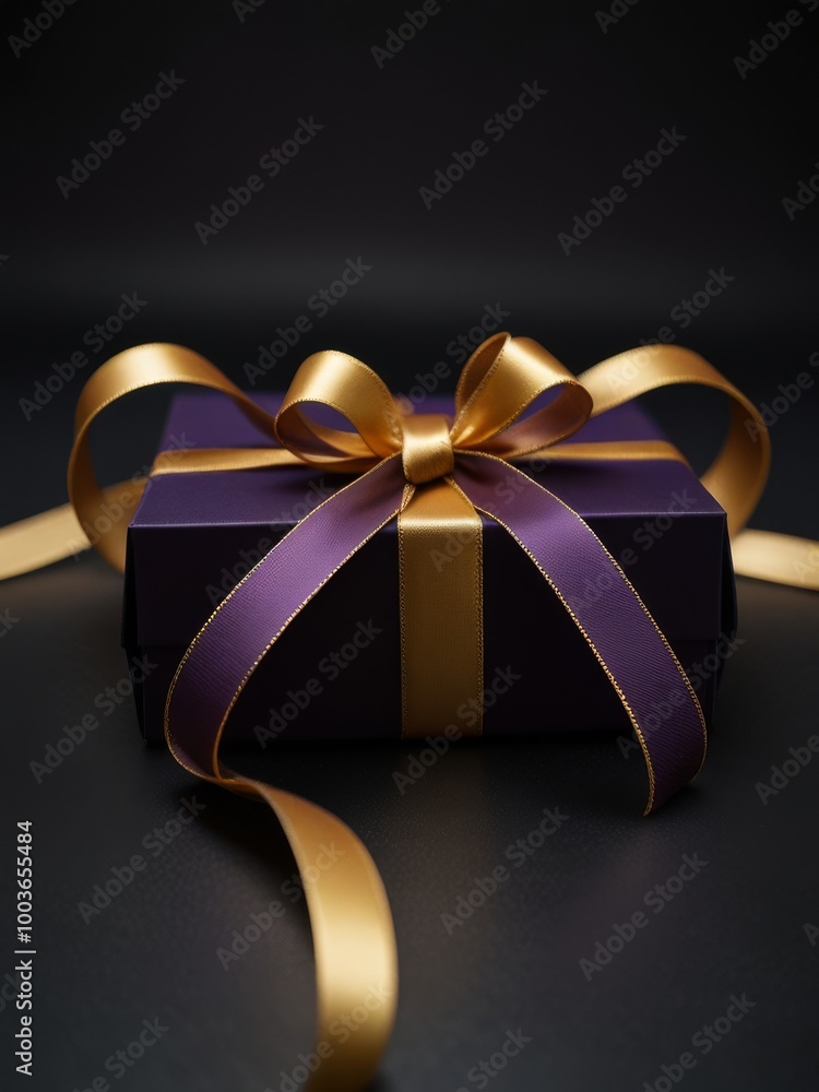 Purple Gift Box with Black and Gold Ribbon Purple Gift Box with Black and Gold Ribbon