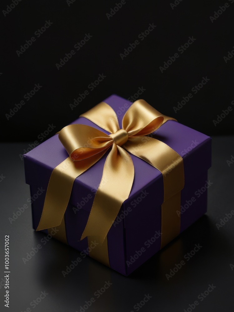 Fototapeta premium Purple Gift Box with Black and Gold Ribbon