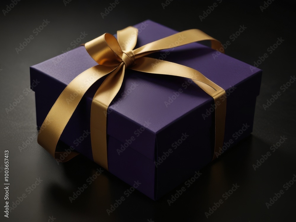 Purple Gift Box with Black and Gold Ribbon Purple Gift Box with Black and Gold Ribbon