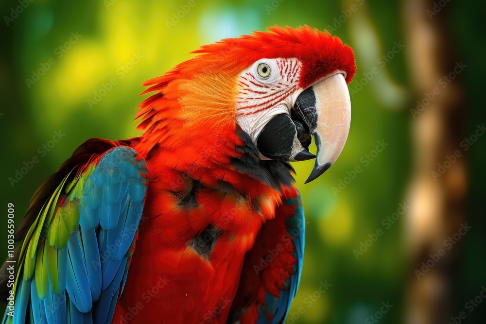 Fototapeta premium tropical macaw perched vibrant feathers in focus