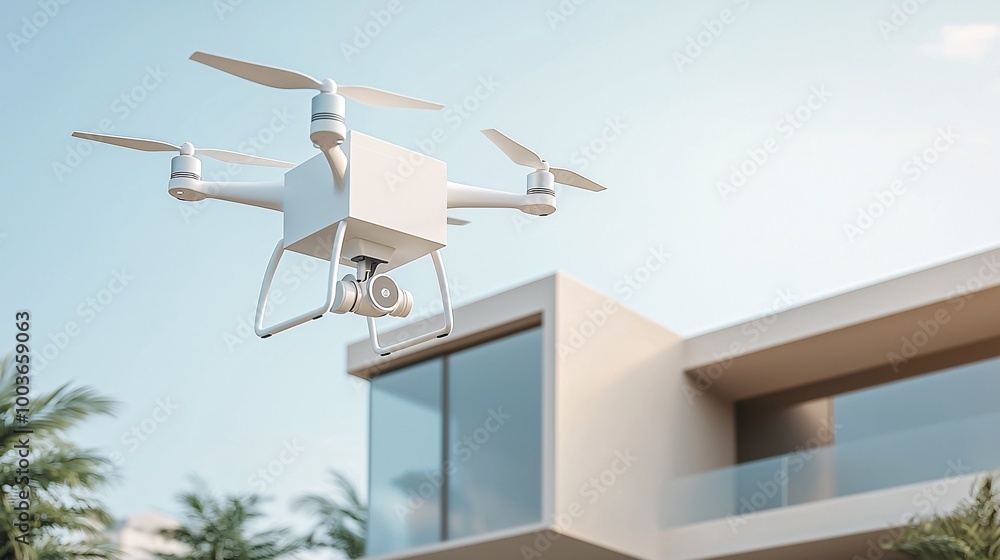An AI-powered drone delivering a package to a smart home, symbolizing the future of logistics and delivery An AI-powered drone delivering a package to a smart home, symbolizing the future of logistics and delivery