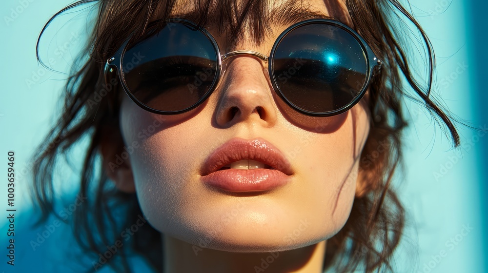 A close-up shot of a person wearing sunglasses, suitable for use in portraits or profiles A close-up shot of a person wearing sunglasses, suitable for use in portraits or profiles