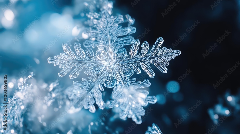 Close-up of a delicate snowflake showing intricate details and patterns, showcasing the beauty of winter's unique creations. Close-up of a delicate snowflake showing intricate details and patterns, showcasing the beauty of winter's unique creations.