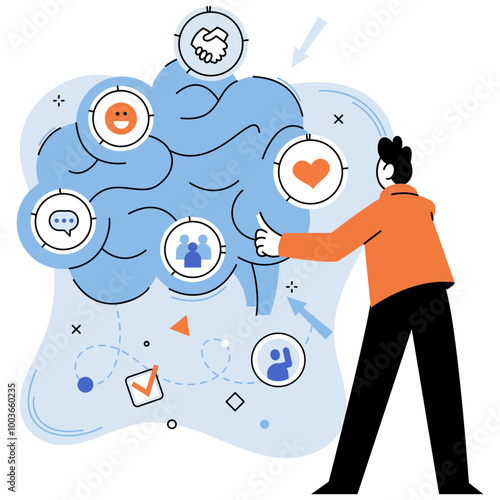Thought process vector illustration. Inspiration guides mind through education journey, fostering creativity Effective management streamlines thought process, ensuring success Ideas flourish in garden
