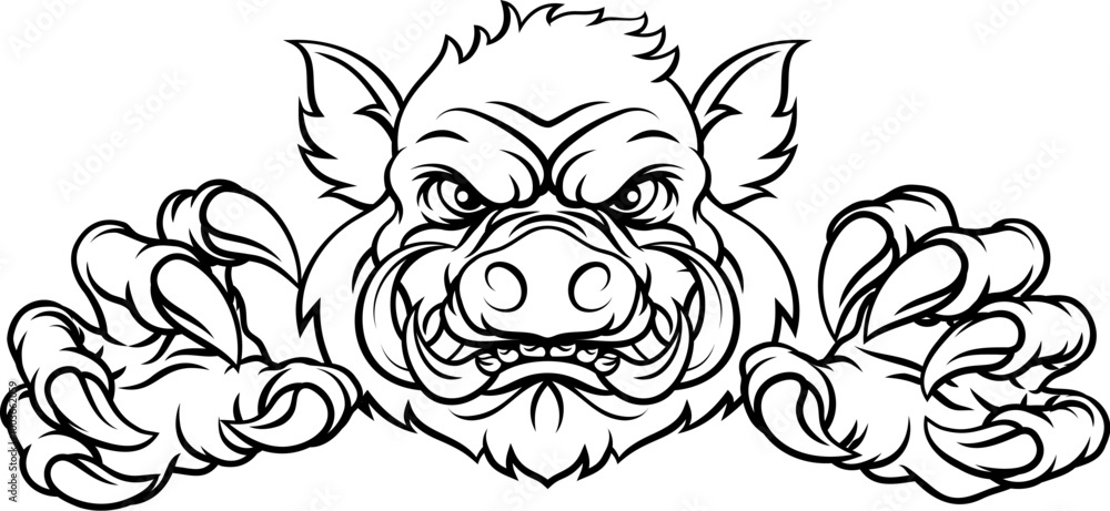 Obraz premium A wild boar, hog razorback warthog pig mean tough cartoon sports mascot