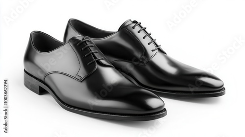 Stylish black dress shoes on a white isolated background.