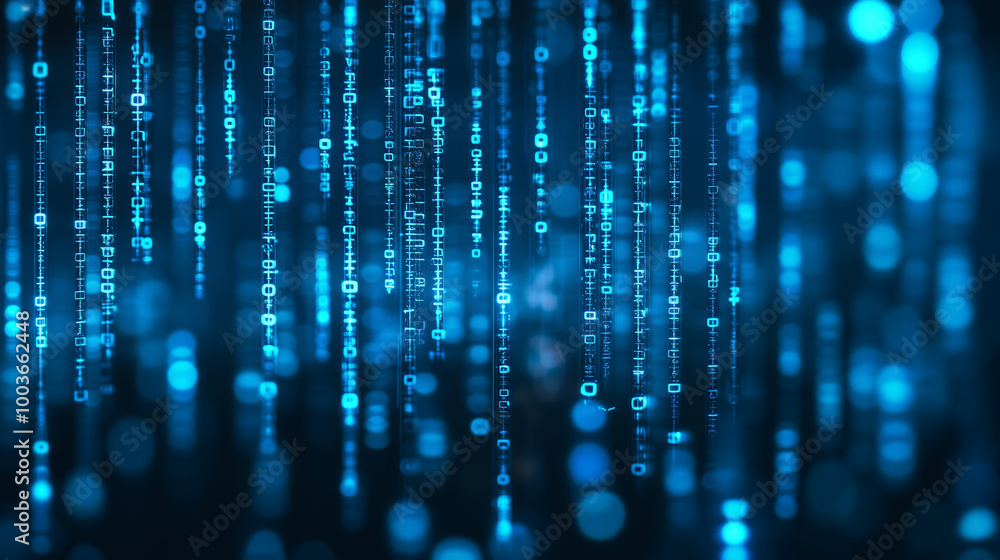 Blue digital binary data on computer screen background
Blue digital binary data on computer screen background