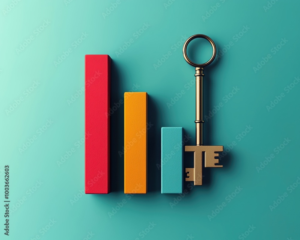 Conceptual illustration depicting Bar chart and Keys Conceptual illustration depicting Bar chart and Keys