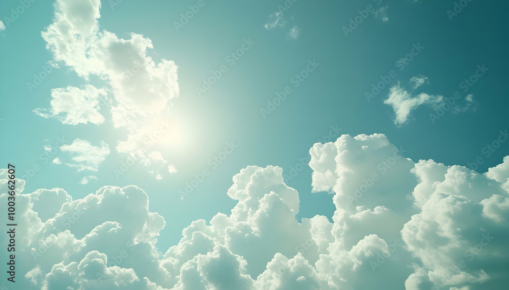 White Fluffy Clouds in a Teal Sky Photo White Fluffy Clouds in a Teal Sky Photo