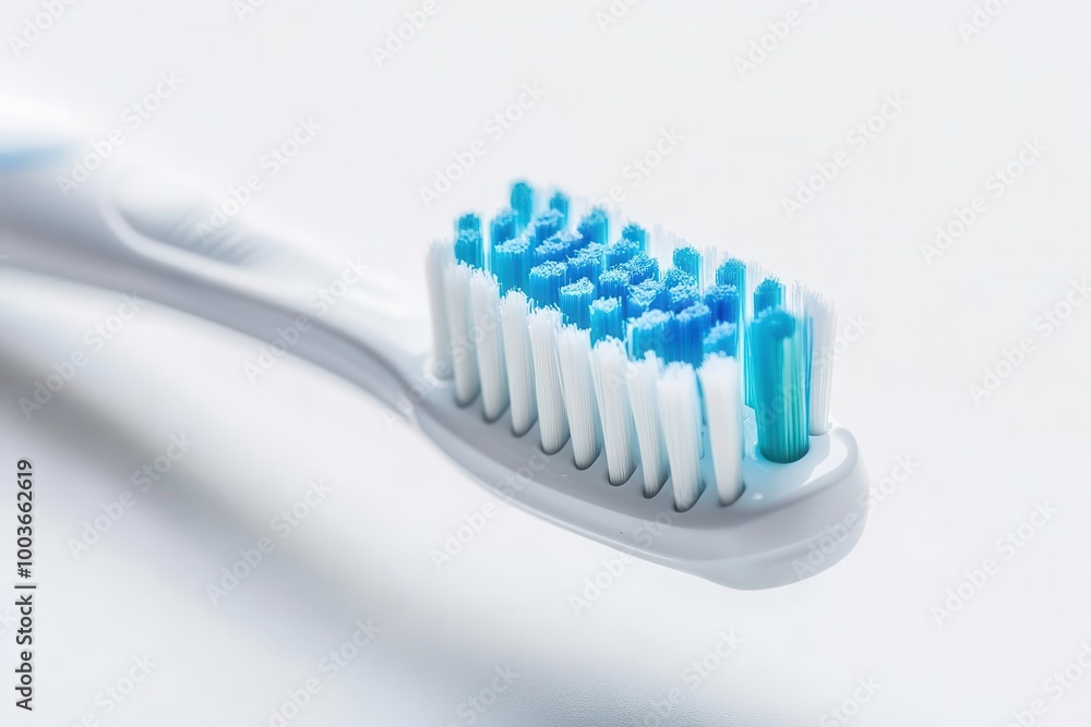 Toothbrush with blue bristles, white isolate background Toothbrush with blue bristles, white isolate background