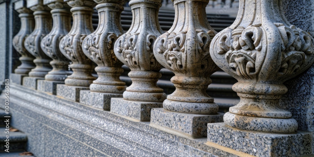 Detailed view of ornate stone staircase balusters showcasing time-honored design and fine craftsmanship. Detailed view of ornate stone staircase balusters showcasing time-honored design and fine craftsmanship.