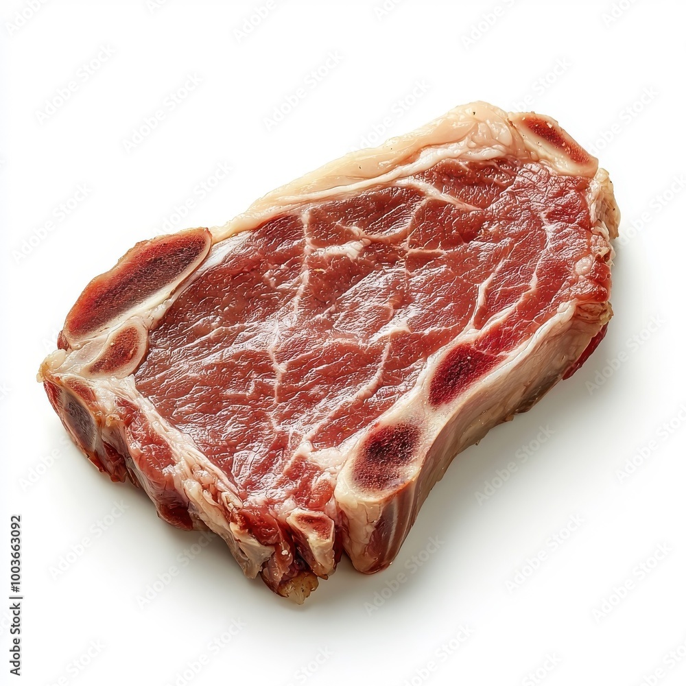 Pork steak isolated on a white background, showcasing its juicy texture and delicious marbling.
