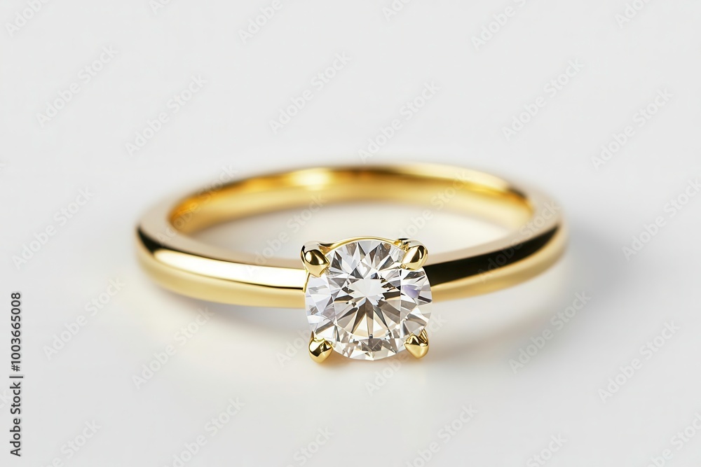Elegant diamond ring with gold band, white isolate background Elegant diamond ring with gold band, white isolate background