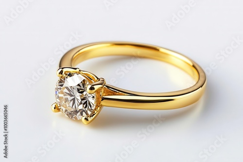 Elegant gold ring with a large brilliant-cut diamond.