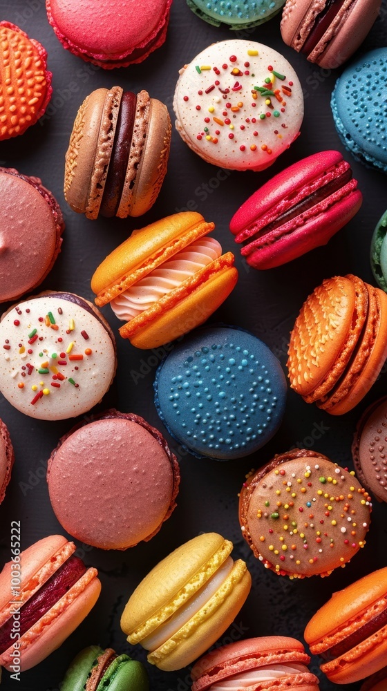 Macarons colorful, dessert french pastry background with cream Macarons colorful, dessert french pastry background with cream