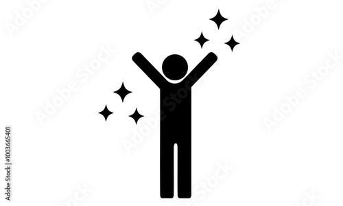 人物ピクトグラム　バンザイ　アイコン全身　喜ぶ　キラキラ