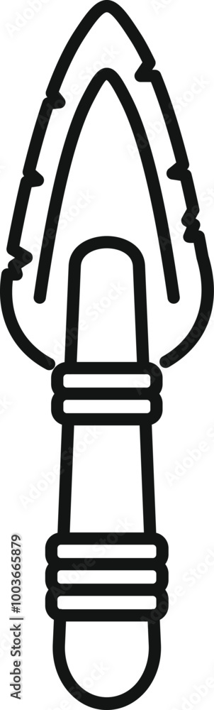 Simple line drawing of a prehistoric stone spear point attached to a wooden shaft with twine Simple line drawing of a prehistoric stone spear point attached to a wooden shaft with twine