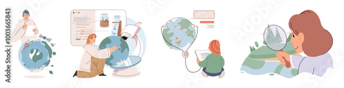 Scientific research. Vector illustration. The inspiration to explore new avenues scientific research comes from curiosity and observation Scientific experiments aim to test specific hypotheses