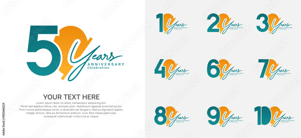Anniversary logo set vector design, blue and orange color for celebration event Anniversary logo set vector design, blue and orange color for celebration event