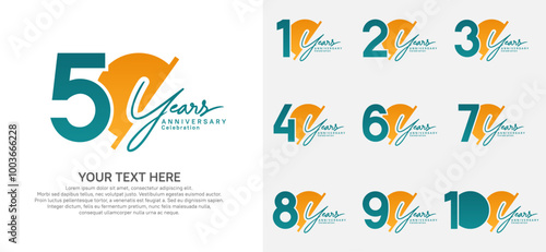 Anniversary logo set vector design, blue and orange color for celebration event