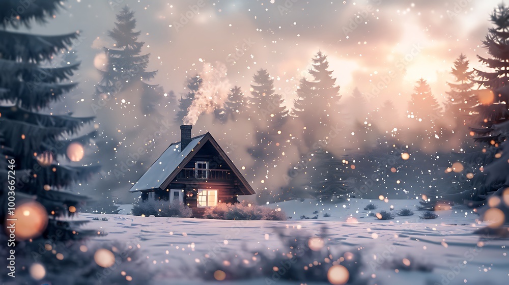 A cozy watercolor scene of a small A-frame cabin in a snowy forest, with smoke rising from the chimney and soft snowflakes falling. 8k UHD, suitable for high-quality printing or digital display. A cozy watercolor scene of a small A-frame cabin in a snowy forest, with smoke rising from the chimney and soft snowflakes falling. 8k UHD, suitable for high-quality printing or digital display.