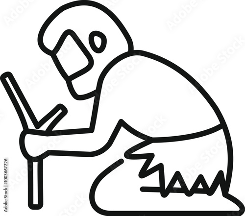Primitive man digging the ground with stick icon outline vector