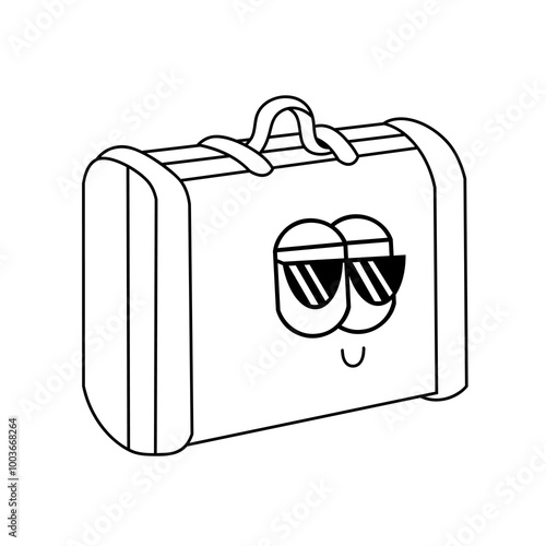 Doodle cute character suitcase sticker illustration outline