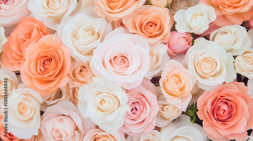Beautiful floral arrangement with soft peach and coral roses, Generative AI Beautiful floral arrangement with soft peach and coral roses, Generative AI