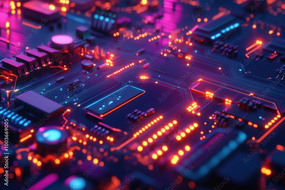 Futuristic Circuit Board with Glowing Lights Futuristic Circuit Board with Glowing Lights