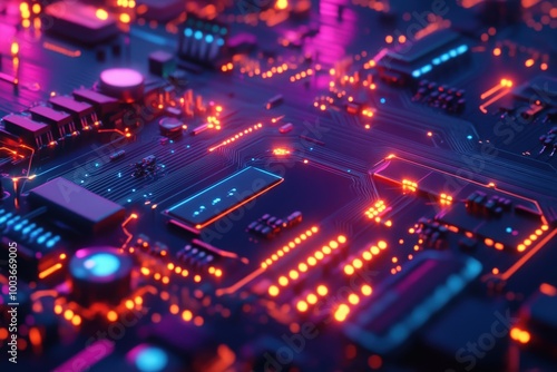 Futuristic Circuit Board with Glowing Lights 