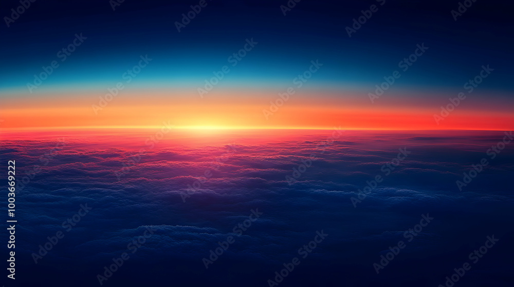 Fototapeta premium Sunset Above Clouds Aerial View Background Illustration