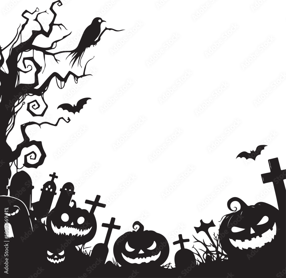 Fototapeta premium Halloween Haunted and Scary Ghost House Silhouette Vector illustration