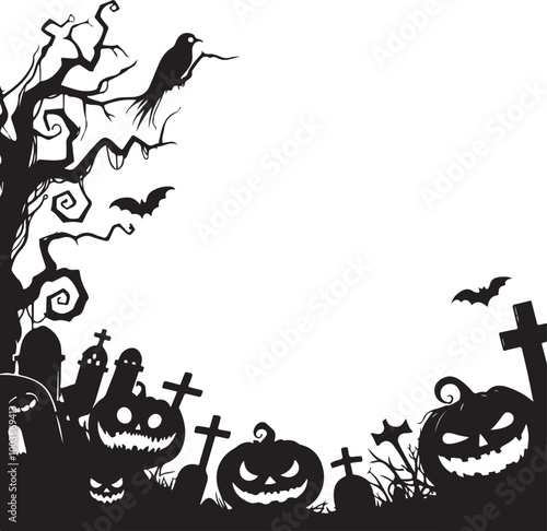 Halloween Haunted and Scary Ghost House Silhouette Vector illustration