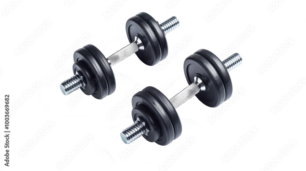 Adjustable dumbbell set on a white background, ideal for home workouts and strength training exercises Adjustable dumbbell set on a white background, ideal for home workouts and strength training exercises