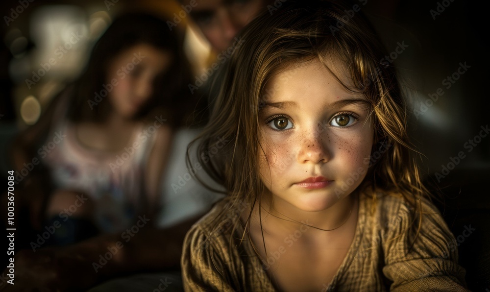 A young girl with freckles looks at the camera. AI. A young girl with freckles looks at the camera. AI.