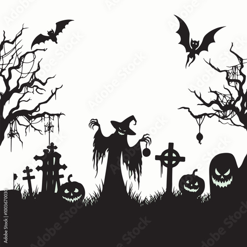 Halloween Haunted and Scary Ghost House Silhouette Vector illustration
