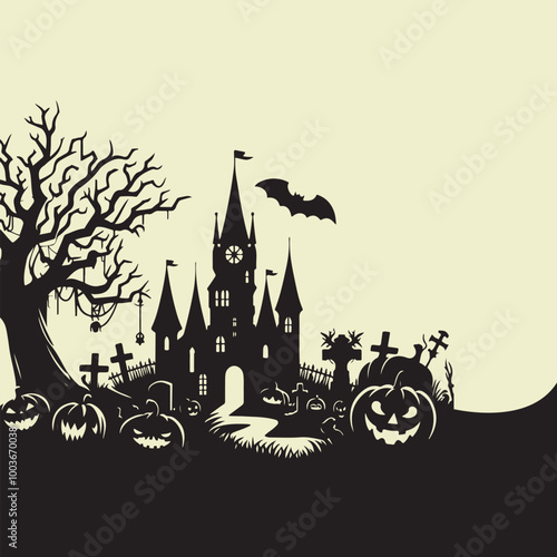 Halloween Haunted and Scary Ghost House Silhouette Vector illustration