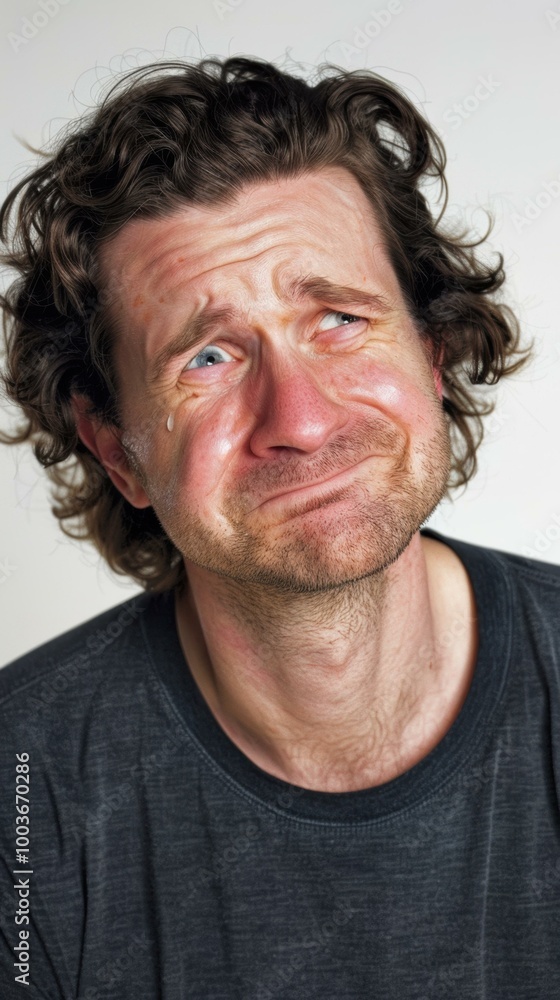 A man looks up with tears in his eyes. AI. A man looks up with tears in his eyes. AI.