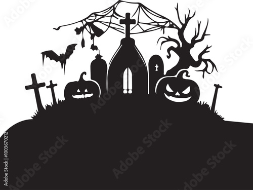 Halloween Haunted and Scary Ghost House Silhouette Vector illustration