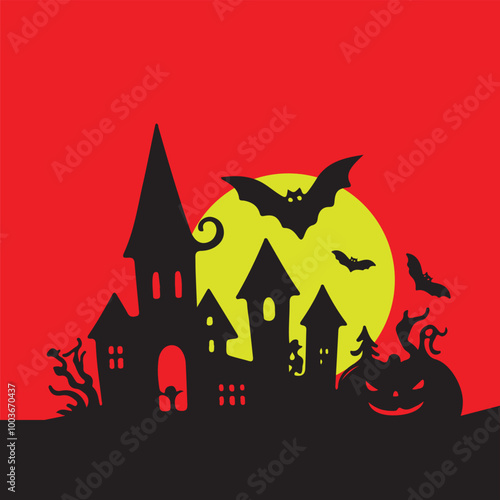 Halloween Haunted and Scary Ghost House Silhouette Vector illustration