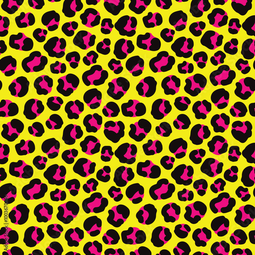 bold and vibrant leopard print seamless pattern in yellow and pink. Perfect for fashion, home decor, or any project needing a trendy and eye-catching design