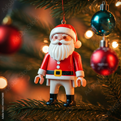 A Festive Christmas Tree Decoration: A Playmobil Santa Claus Adds a Touch of Playfulness