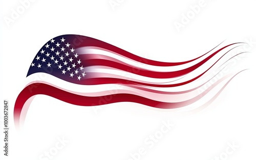 A stylized representation of the American flag, flowing with dynamic lines, symbolizing patriotism and movement.